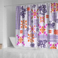 Hawaii Tapa Tribal Shower Curtain With Hawaiian Quilt Pattern Violet LT9 - Polynesian Pride