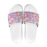 Hawaii Tapa Tribal Slide Sandals With Hawaiian Quilt Pattern Violet - Polynesian Pride