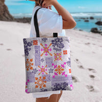 Hawaii Tapa Tribal Tote Bag With Hawaiian Quilt Pattern Violet - Polynesian Pride