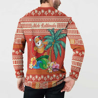 Hawaii Mele Kalikimaka Button Sweatshirt Surfing Santa Funny Christmas