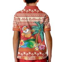 Hawaii Mele Kalikimaka Kid Polo Shirt Surfing Santa Funny Christmas