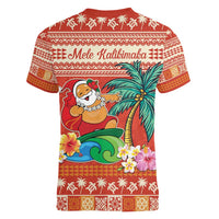 Hawaii Mele Kalikimaka Women V-Neck T-Shirt Surfing Santa Funny Christmas