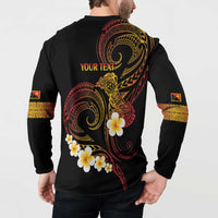 Personalised Papua New Guinea Sepik Button Sweatshirt Plumeria Floral Tribal Pattern - Polynesian Pride
