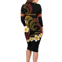 Personalised Papua New Guinea Sepik Family Matching Long Sleeve Bodycon Dress and Hawaiian Shirt Plumeria Floral Tribal Pattern - Polynesian Pride