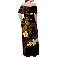 Personalised Papua New Guinea Sepik Family Matching Off Shoulder Maxi Dress and Hawaiian Shirt Plumeria Floral Tribal Pattern - Polynesian Pride