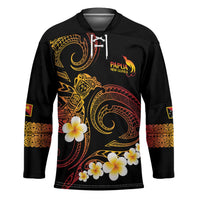 Personalised Papua New Guinea Sepik Hockey Jersey Plumeria Floral Tribal Pattern LT9 Unisex Black - Polynesian Pride