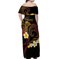 Personalised Papua New Guinea Sepik Off Shoulder Maxi Dress Plumeria Floral Tribal Pattern - Polynesian Pride