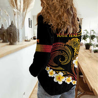 Personalised Papua New Guinea Sepik Women Casual Shirt Plumeria Floral Tribal Pattern - Polynesian Pride