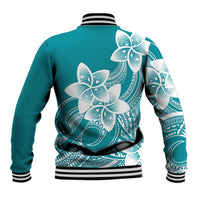 Polynesian Plumeria Flowers Tribal Baseball Jacket Pacific Tattoo Teal Style - Polynesian Pride