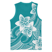 Polynesian Plumeria Flowers Tribal Basketball Jersey Pacific Tattoo Teal Style - Polynesian Pride