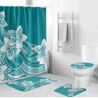 Polynesian Plumeria Flowers Tribal Bathroom Set Pacific Tattoo Teal Style - Polynesian Pride