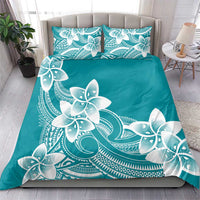 Polynesian Plumeria Flowers Tribal Bedding Set Pacific Tattoo Teal Style - Polynesian Pride