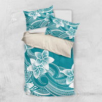 Polynesian Plumeria Flowers Tribal Bedding Set Pacific Tattoo Teal Style - Polynesian Pride