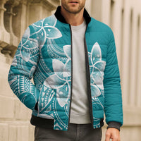 Polynesian Plumeria Flowers Tribal Bomber Puffer Jacket Pacific Tattoo Teal Style - Polynesian Pride
