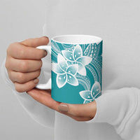 Polynesian Plumeria Flowers Tribal Ceramic Mug Pacific Tattoo Teal Style - Polynesian Pride