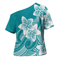 Polynesian Plumeria Flowers Tribal Cross Shoulder Shirt Pacific Tattoo Teal Style - Polynesian Pride