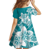 Polynesian Plumeria Flowers Tribal Family Matching Off The Shoulder Long Sleeve Dress and Hawaiian Shirt Pacific Tattoo Teal Style - Polynesian Pride