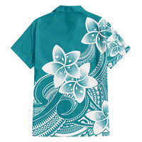 Polynesian Plumeria Flowers Tribal Family Matching Off Shoulder Maxi Dress and Hawaiian Shirt Pacific Tattoo Teal Style - Polynesian Pride