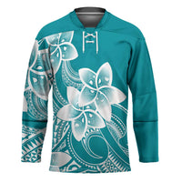 Polynesian Plumeria Flowers Tribal Hockey Jersey Pacific Tattoo Teal Style LT9 Unisex Teal - Polynesian Pride