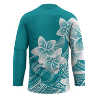 Polynesian Plumeria Flowers Tribal Hockey Jersey Pacific Tattoo Teal Style LT9 - Polynesian Pride