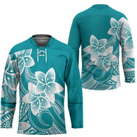 Polynesian Plumeria Flowers Tribal Hockey Jersey Pacific Tattoo Teal Style LT9 - Polynesian Pride