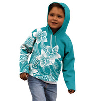Polynesian Plumeria Flowers Tribal Kid Hoodie Pacific Tattoo Teal Style - Polynesian Pride