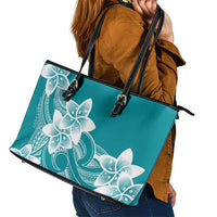 Polynesian Plumeria Flowers Tribal Leather Tote Bag Pacific Tattoo Teal Style - Polynesian Pride