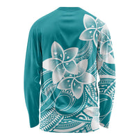Polynesian Plumeria Flowers Tribal Long Sleeve Shirt Pacific Tattoo Teal Style - Polynesian Pride