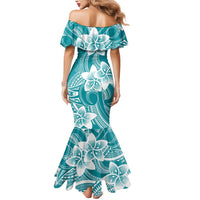 Polynesian Plumeria Flowers Tribal Mermaid Dress Pacific Tattoo Teal Style - Polynesian Pride