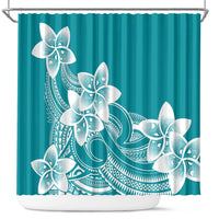 Polynesian Plumeria Flowers Tribal Shower Curtain Pacific Tattoo Teal Style - Polynesian Pride