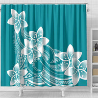Polynesian Plumeria Flowers Tribal Shower Curtain Pacific Tattoo Teal Style - Polynesian Pride