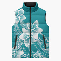 Polynesian Plumeria Flowers Tribal Sleeveless Puffer Jacket Pacific Tattoo Teal Style - Polynesian Pride