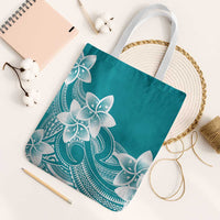 Polynesian Plumeria Flowers Tribal Tote Bag Pacific Tattoo Teal Style - Polynesian Pride