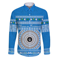 Personalised Fiji Marau Na Kerisimasi Family Matching Tank Maxi Dress and Hawaiian Shirt Merry Christmas Tapa Pattern Blue Style LT9 Dad's Shirt - Long Sleeve Red - Polynesian Pride