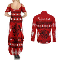 Personalised Tonga Kilisimasi Fiefia Couples Matching Summer Maxi Dress and Long Sleeve Button Shirt Merry Christmas with Turtle Ngatu Pattern LT9 - Polynesian Pride