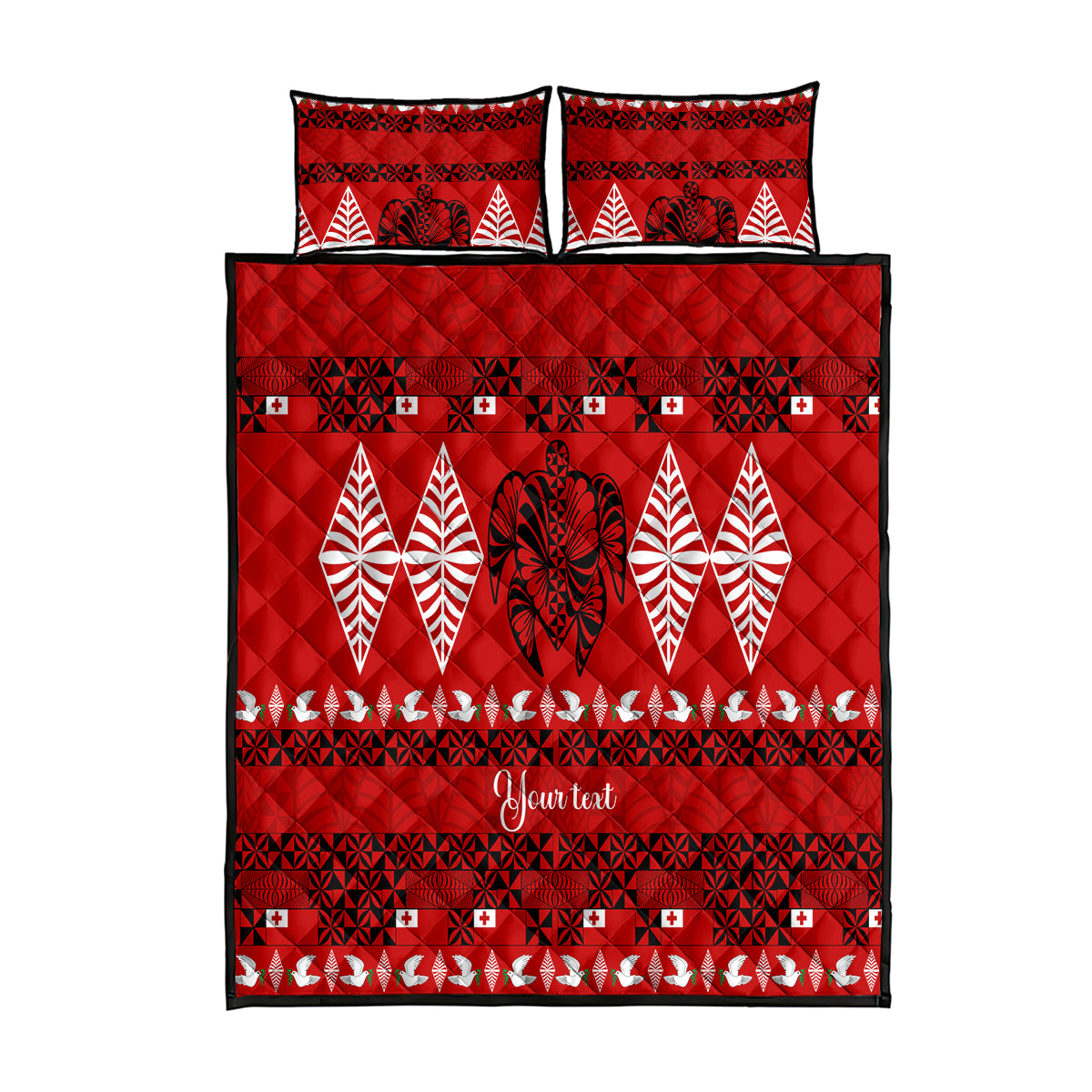 Personalised Tonga Kilisimasi Fiefia Quilt Bed Set Merry Christmas with Turtle Ngatu Pattern LT9 Red - Polynesian Pride