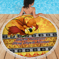 PNG Hamamas Krismas Beach Blanket Papua New Guinea Bird Of Paradise Merry Christmas Gold Style LT9 - Polynesian Pride