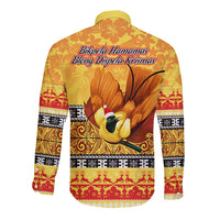 PNG Hamamas Krismas Long Sleeve Button Shirt Papua New Guinea Bird Of Paradise Merry Christmas Gold Style LT9 - Polynesian Pride