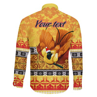 Personalised PNG Hamamas Krismas Family Matching Off Shoulder Maxi Dress and Hawaiian Shirt Papua New Guinea Bird Of Paradise Merry Christmas Gold Style LT9 - Polynesian Pride