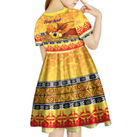 Personalised PNG Hamamas Krismas Kid Short Sleeve Dress Papua New Guinea Bird Of Paradise Merry Christmas Gold Style LT9 - Polynesian Pride