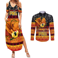 PNG Hamamas Krismas Couples Matching Summer Maxi Dress and Long Sleeve Button Shirt Papua New Guinea Bird Of Paradise Merry Christmas Black Style LT9 Black - Polynesian Pride