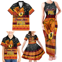 PNG Hamamas Krismas Family Matching Tank Maxi Dress and Hawaiian Shirt Papua New Guinea Bird Of Paradise Merry Christmas Black Style LT9 - Polynesian Pride