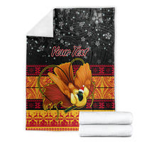 Personalised PNG Hamamas Krismas Blanket Papua New Guinea Bird Of Paradise Merry Christmas Black Style LT9 - Polynesian Pride