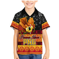 Personalised PNG Hamamas Krismas Family Matching Mermaid Dress and Hawaiian Shirt Papua New Guinea Bird Of Paradise Merry Christmas Black Style LT9 Son's Shirt Black - Polynesian Pride