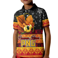 Personalised PNG Hamamas Krismas Kid Polo Shirt Papua New Guinea Bird Of Paradise Merry Christmas Black Style LT9 Kid Black - Polynesian Pride