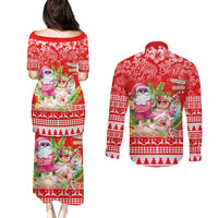 Personalised Hawaii Mele Kalikimaka Couples Matching Puletasi Dress and Long Sleeve Button Shirt Santa Beach Merry Christmas LT9 - Polynesian Pride