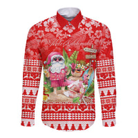 Personalised Hawaii Mele Kalikimaka Long Sleeve Button Shirt Santa Beach Merry Christmas LT9 Unisex Red - Polynesian Pride