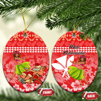 Hawaii Mele Kalikimaka Ceramic Ornament Santa Claus and Hula Dancing Merry Christmas LT9 Oval Red - Polynesian Pride