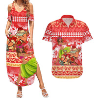 Hawaii Mele Kalikimaka Couples Matching Summer Maxi Dress and Hawaiian Shirt Santa Claus and Hula Dancing Merry Christmas LT9 Red - Polynesian Pride