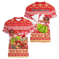 Hawaii Mele Kalikimaka Women V Neck T Shirt Santa Claus and Hula Dancing Merry Christmas LT9 - Polynesian Pride